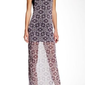 BCBGeneration Sheer Printed Maxi Dress, Size S